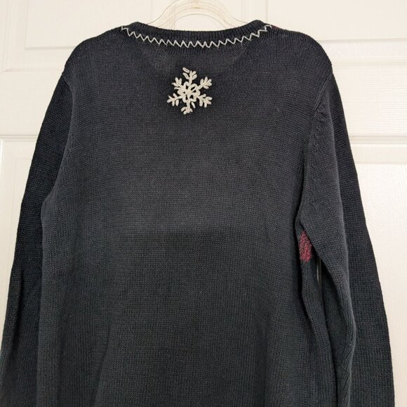 All Points Embroidered Santa Cardigan Womens Size Small Black Winter Full Zip - Picture 7 of 10